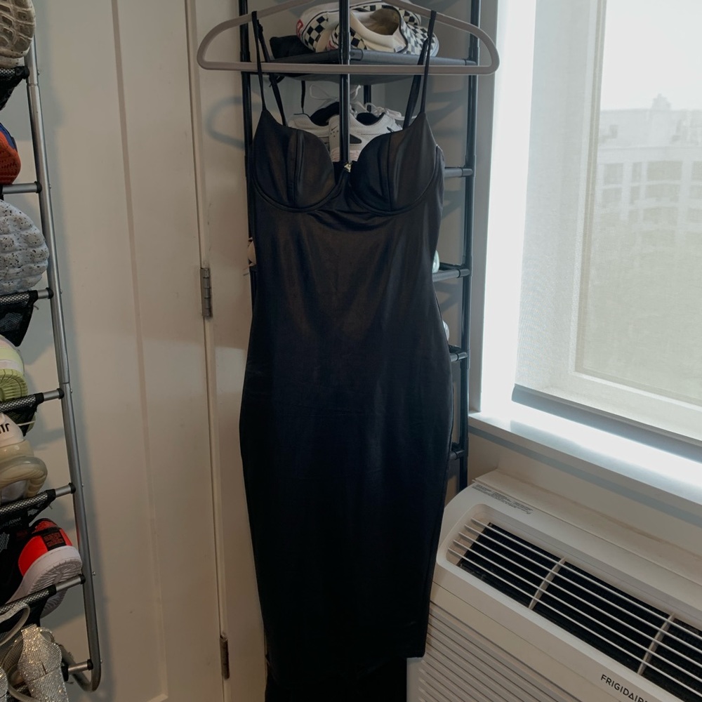 FashionNova black shiny dress, size s